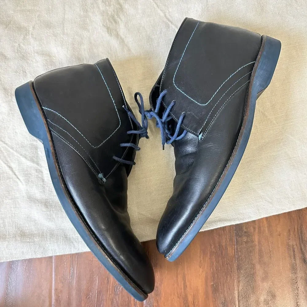 DONALD J PLINER Mens Lace Up Chukka Ankle Boots Black Leather BRAZIL MADE